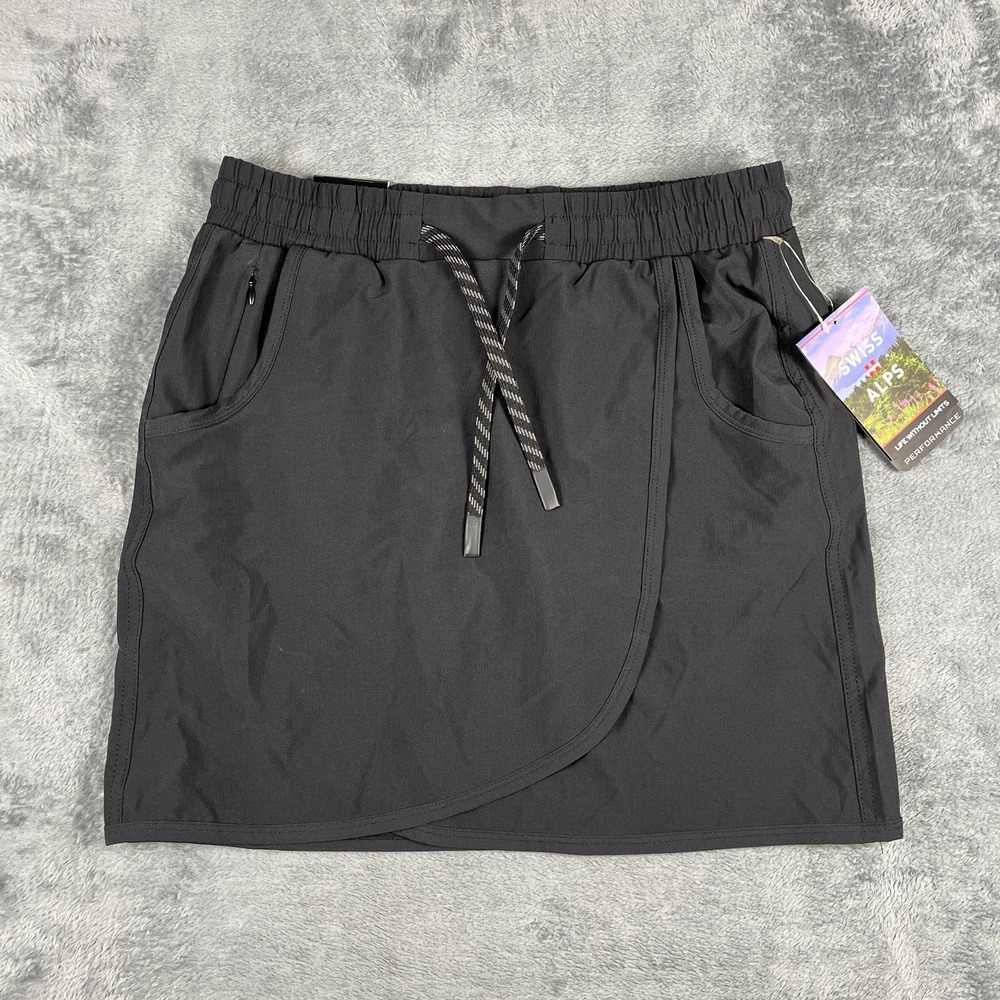 Swiss Alps Performance Athletic Skort Womens Medium Black Wrap Front Golf Tennis